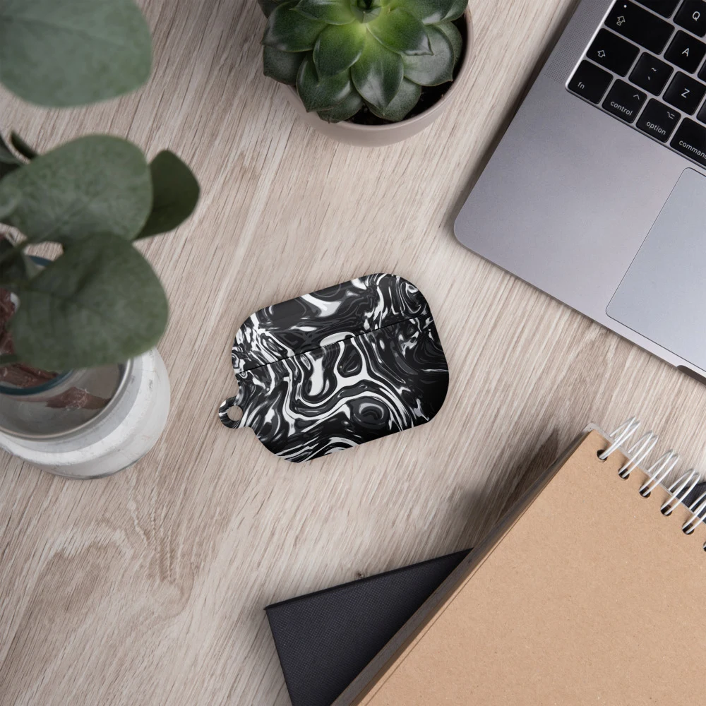 Funda premium para AirPods, diseño Metal líquido oscuro en AirPods Pro (2.ª generación): ambiente