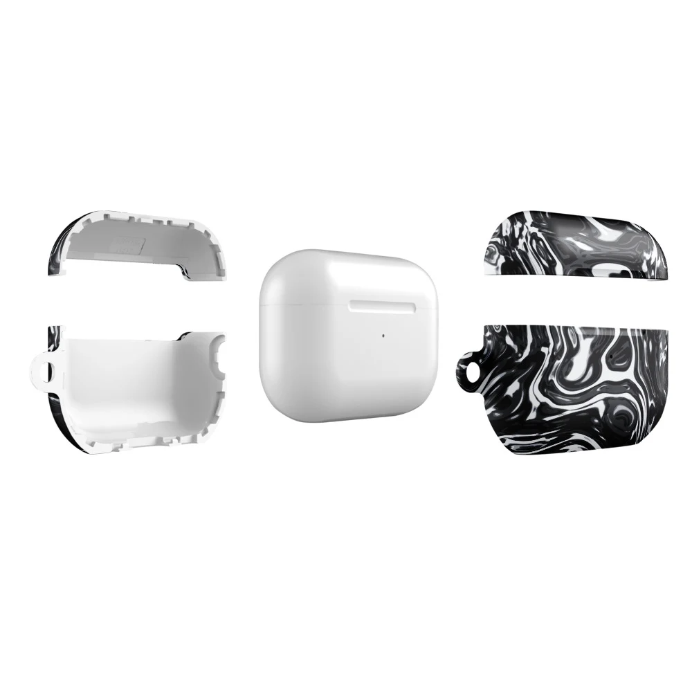 Funda premium para AirPods, diseño Metal líquido oscuro en AirPods Pro (2.ª generación): plana