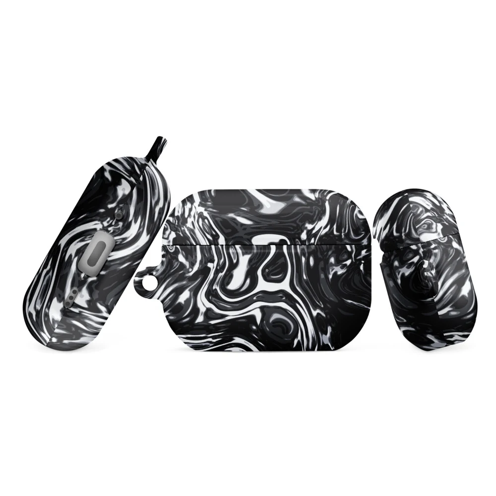 Funda premium para AirPods, diseño Metal líquido oscuro en AirPods Pro (2.ª generación): plana