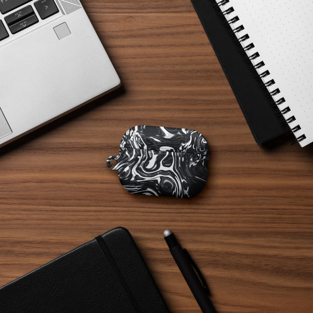 Funda premium para AirPods, diseño Metal líquido oscuro en AirPods Pro (2.ª generación): ambiente