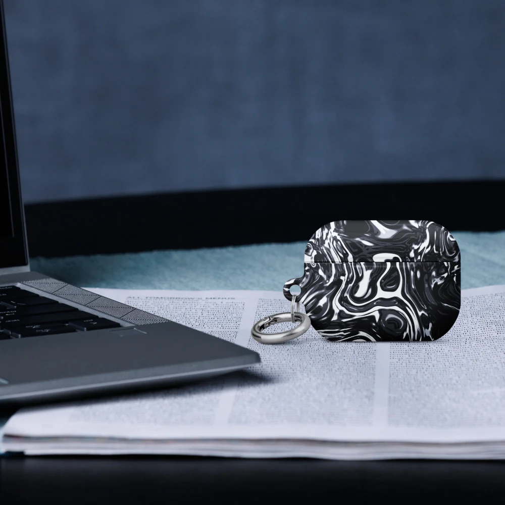 Funda premium para AirPods, diseño Metal líquido oscuro en AirPods Pro (2.ª generación): ambiente
