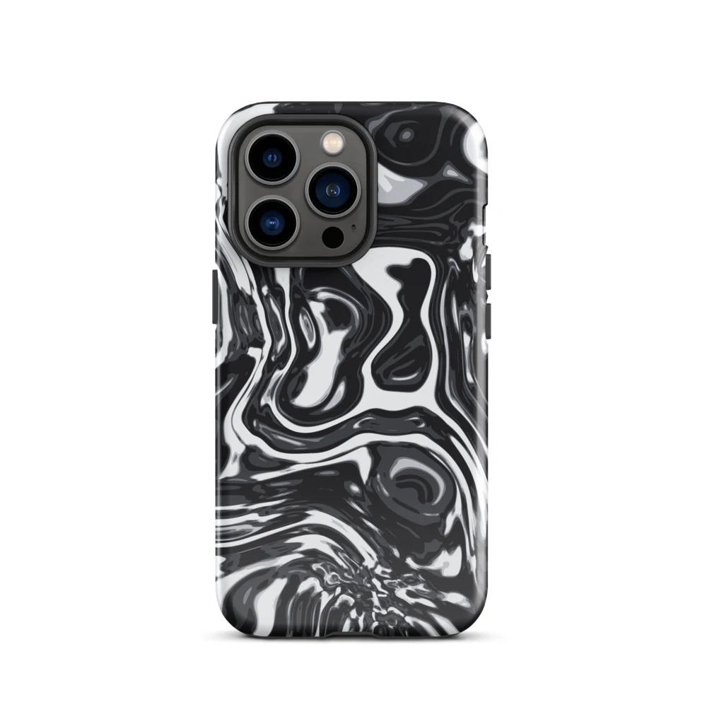Funda reforzada premium para iPhone, diseño Metal líquido oscuro en iPhone 17 Pro Max: plana