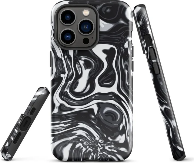 Funda reforzada premium para iPhone, diseño Metal líquido oscuro