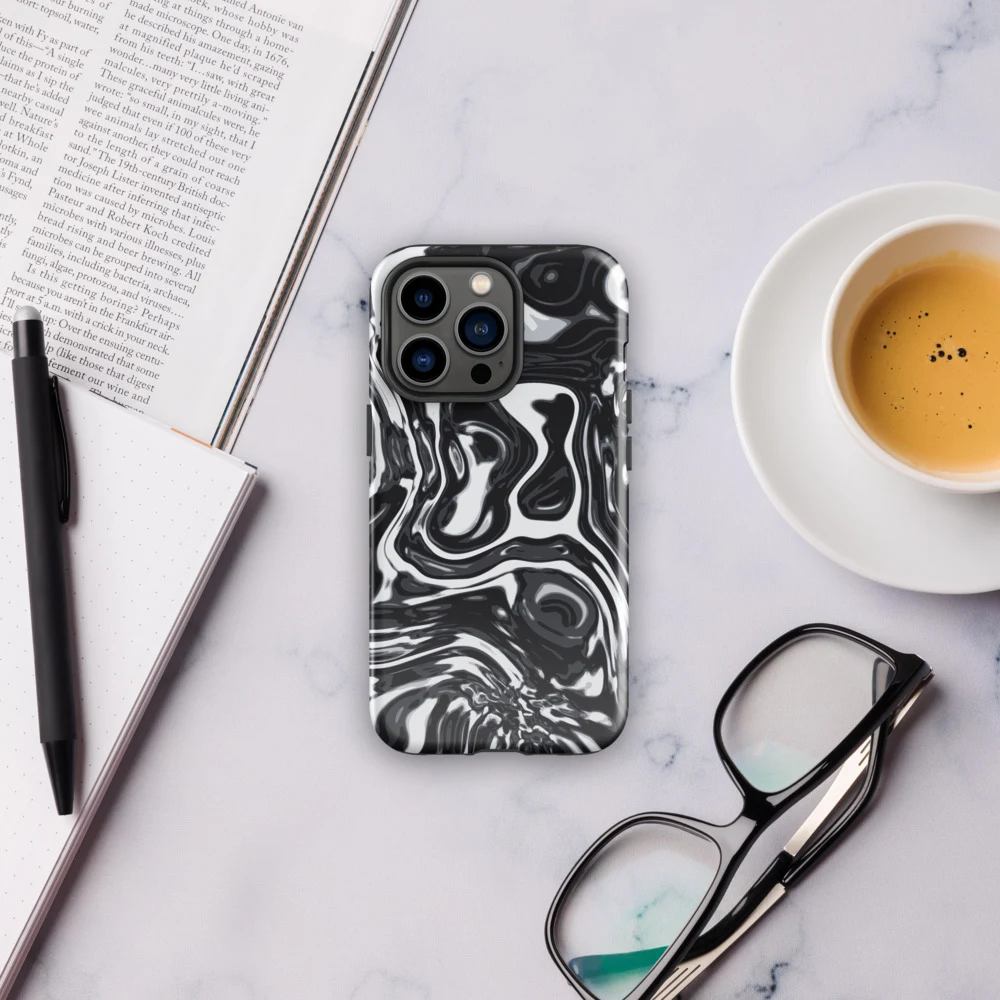 Funda reforzada premium para iPhone, diseño Metal líquido oscuro en iPhone 17 Pro Max: ambiente