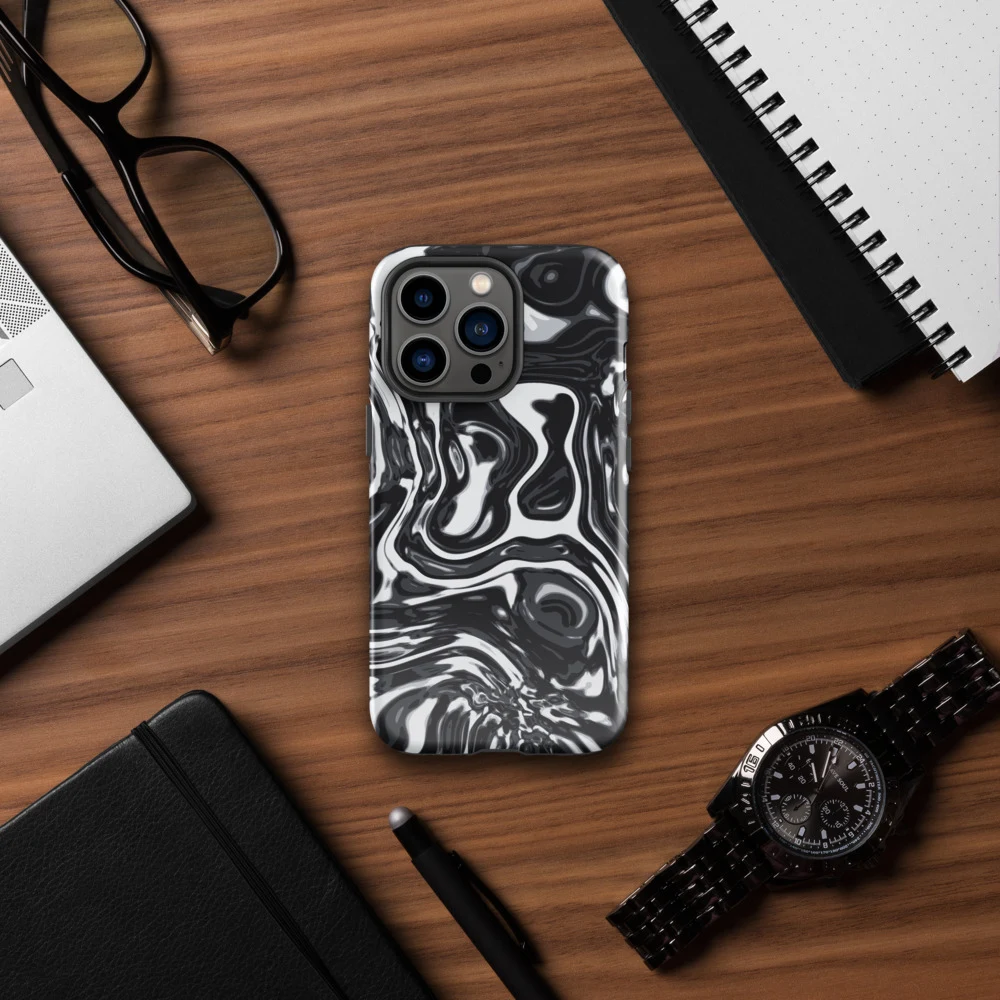 Funda reforzada premium para iPhone, diseño Metal líquido oscuro en iPhone 17 Pro Max: ambiente