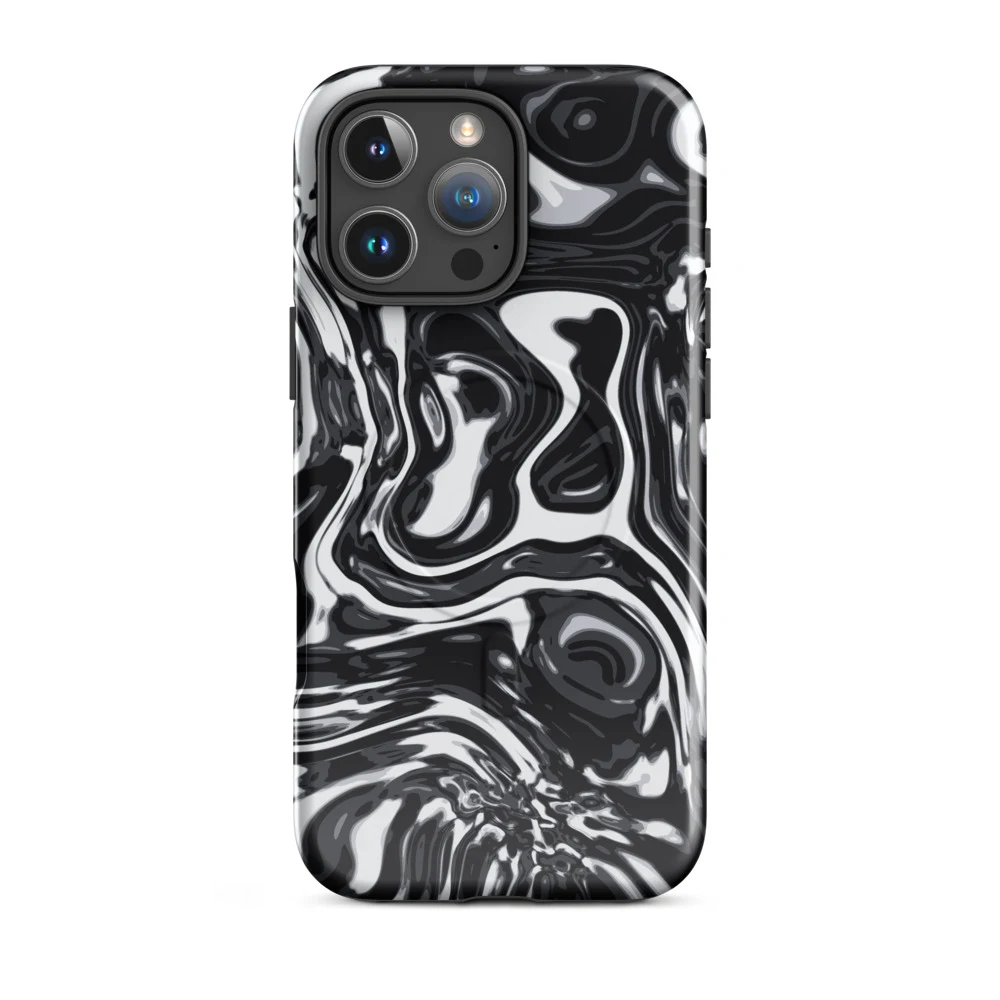 Funda MagSafe premium para iPhone, diseño Metal líquido oscuro en iPhone 17 Pro Max: plana