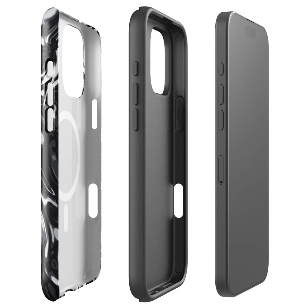 Funda MagSafe premium para iPhone, diseño Metal líquido oscuro en iPhone 17 Pro Max: ambiente