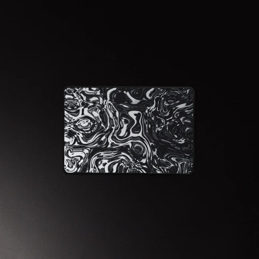 Alfombrilla de escritorio premium, diseño Metal líquido oscuro en 46 × 31 cm: ambiente