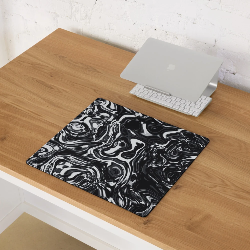 Alfombrilla gaming premium, diseño Metal líquido oscuro en 46 × 41 cm: ambiente