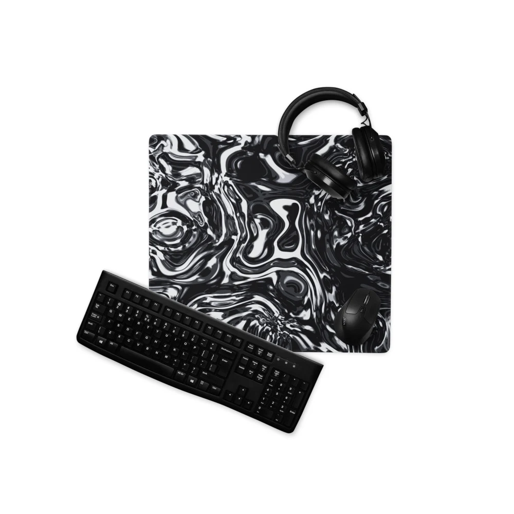 Alfombrilla gaming premium, diseño Metal líquido oscuro en 46 × 41 cm: ambiente