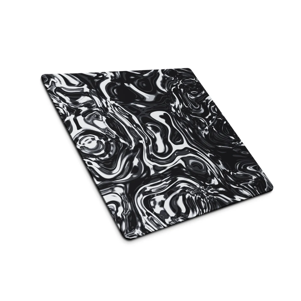 Alfombrilla gaming premium, diseño Metal líquido oscuro en 46 × 41 cm: plana