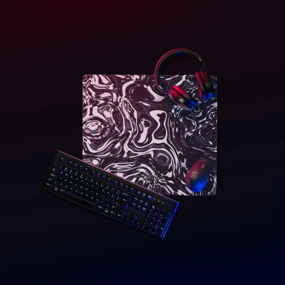Alfombrilla gaming premium, diseño Metal líquido oscuro en 46 × 41 cm: ambiente