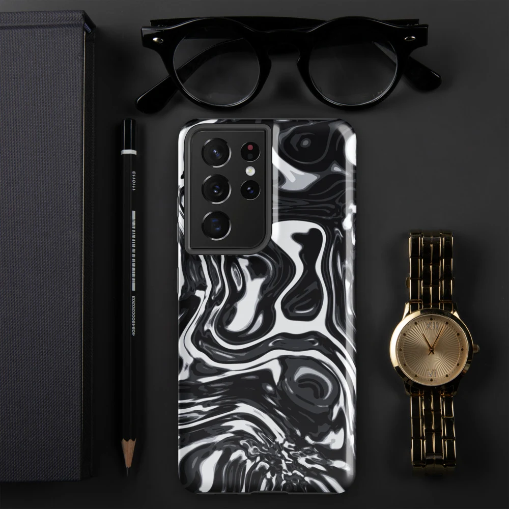 Funda reforzada premium para Samsung, diseño Metal líquido oscuro en Galaxy S26 Ultra: ambiente