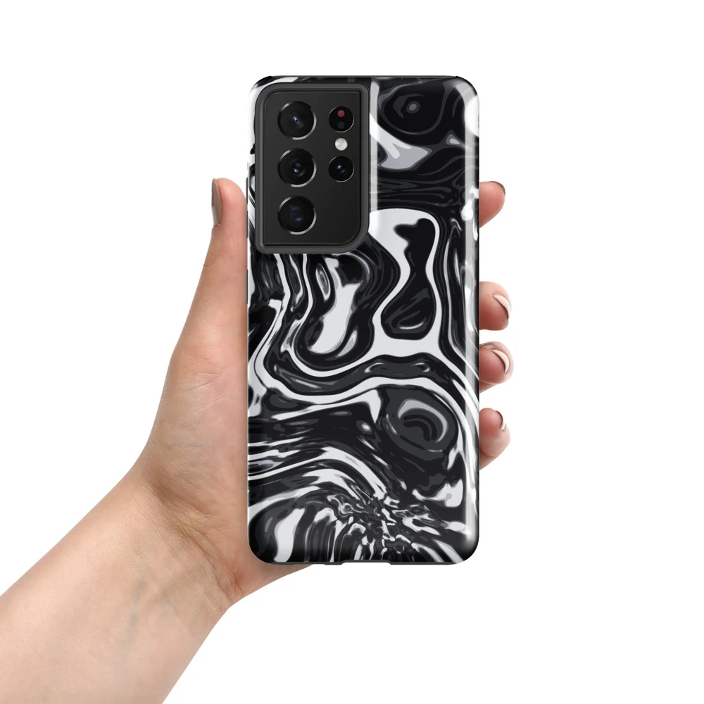 Funda reforzada premium para Samsung, diseño Metal líquido oscuro en Galaxy S26 Ultra: ambiente