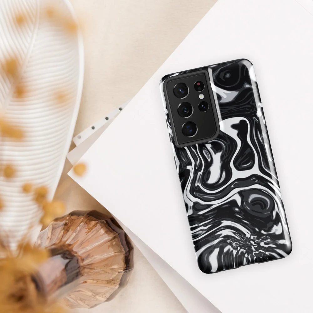 Funda reforzada premium para Samsung, diseño Metal líquido oscuro en Galaxy S26 Ultra: ambiente