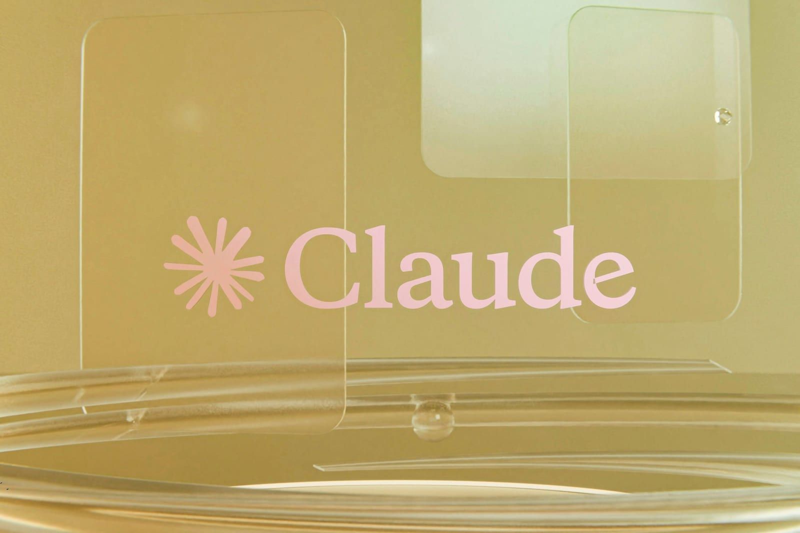 El nombre de Claude en letras rosas sobre placas de vidrio y un fondo dorado