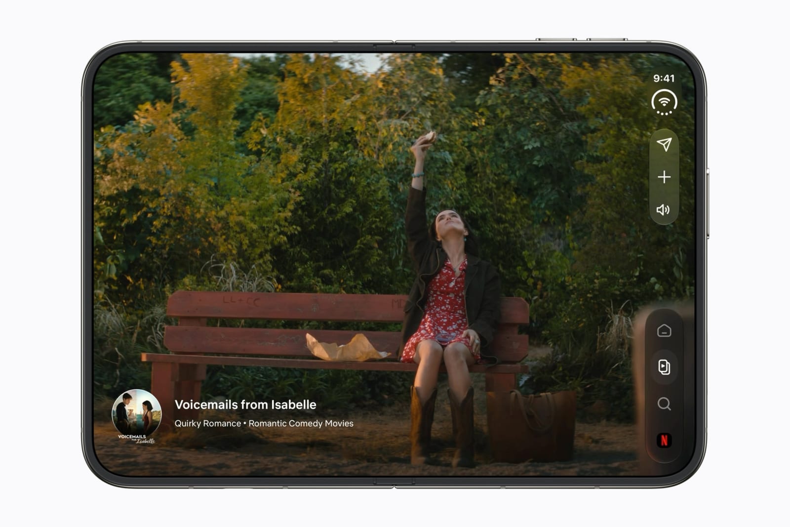 El iPhone Duo abierto en horizontal con una serie a pantalla completa